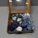 Dusty Blue Roses Silk Artificial Flowers Combo for DIY Bouquet Centerpieces Floral Arrangements, Navy Blue White Faux Flower with Stem Multi Use Wedding Party Home Decorations
