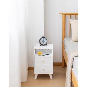 Small Nightstand, Narrow Nightstand, Solid Wood Night Stand, Narrow Side Table for Small Spaces, Couch, White Color 11.81 in Wide