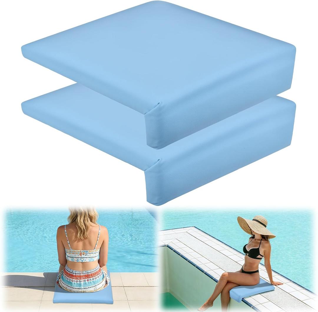 2 Pcs Poolside Seating Mat, Poolside Seating Mat with Soft Foam Pad Anti-Slip Cushion Waterproof Bath Seat Chair Poolside Accessories for Side of Pool Poolside Seat Pad Summer Outdoor Beach, 11.81 x 11.81 x 1.18 inches