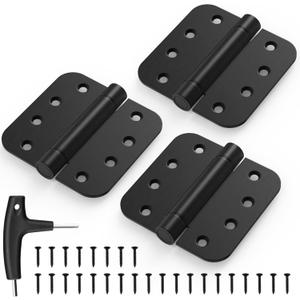 KOLET Self Closing Door Hinges, 4 x 4 Inches With Auto Close, Heavy Duty Stainless Steel, 5/8" Radius Corners Spring Hinges, Long Lasting, Matte Black, 3 Pack