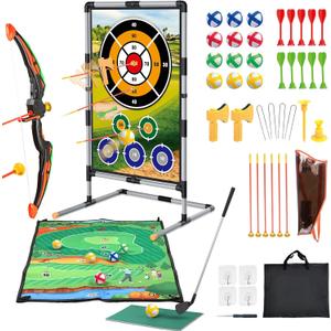 Golf Game Play Set for Kids - Bow and Arrow Set - 2-Pack Up Archery Set with 20 Suction Cup Arrows - Indoor and Outdoor Toy for Boys Girls 4 5 6 7 8 9 10 11 12 Year Old