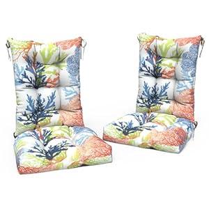 LVTXIII Outdoor/ Indoor Rocking Chair Cushion Set with Thick Padding, All Weather Patio Tufted Seat and Back Cushion with Ties for Home and Garden Rocker, 38x17x3, 2 Count, Coral Multi
