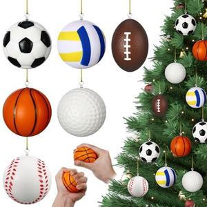 Remuuly 23 Pcs Sports Ball Ornaments for Christmas Tree Bulk Mini Sports Stress Ball Decor 2.5 Inch Foam PU Decorative Hanging Ornaments for Holiday Party Favor School Carnival Reward Gift Bag Fillers