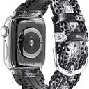 Secbolt Leather Bands Compatible with Apple Watch Band 38mm 40mm 41mm 42mm 44mm 45mm 46mm 49mm iWatch Series 10/9/Ultra/SE/8/7/6/5/4/3/2/1, Breathable Chic Lace Leather Strap for Women