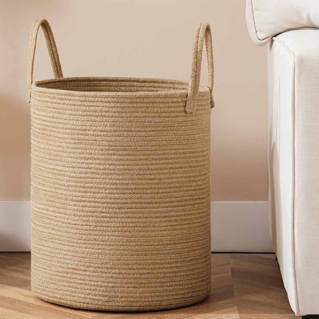 Laundry Basket, 72L Woven Laundry Hamper, Baby Nursery Hamper for Toys, Blanket Basket for Living Room, Clothes Hamper for Bedroom&Baby Room, Jute (16"W x 22"H)