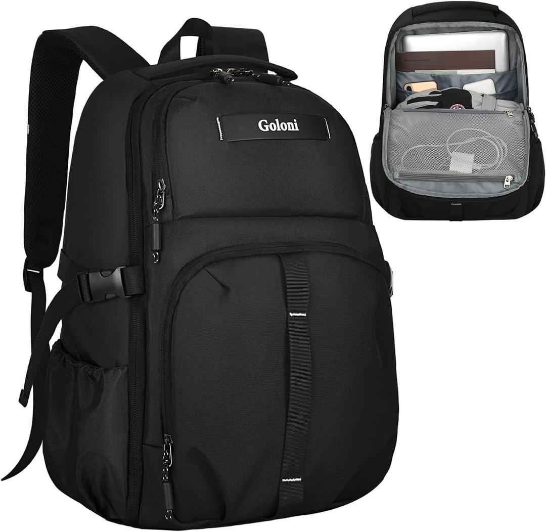 Goloni Airline Approved Travel Backpack 35L - Under Seat Carry On, Water Resistant 15.6 Inch Laptop Compartment for Men Women Work Travel,Black