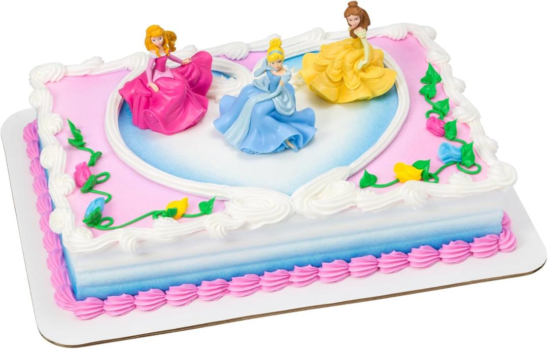 DecoSet Disney Princess Once Upon a Moment Cake Topper, 3-Pc Decorations Set with Aurora, Belle, and Cinderella Collectible Figure for Hours of Fun After the Party