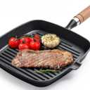 Grill Pan, 8.6 inch Cast Iron Grill Pans for Stove Tops Indoor Outdoor Cooking, Griddle Pan with Pour Spouts, Skillet for Searing Steak, PFOA Free - Naturally Nonstick Surface When Seasoned