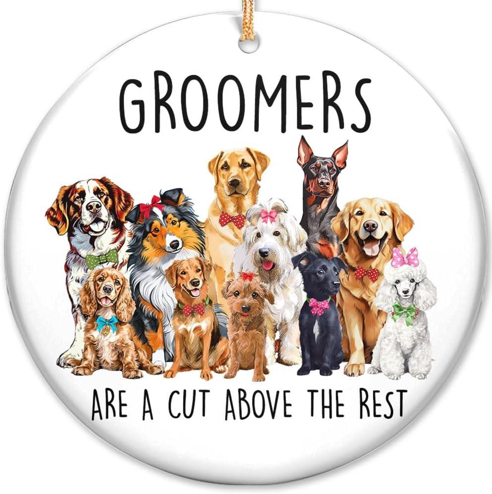 3 x 2025 Christmas Ornament - Best Dog Groomer Ceramic Orament & Thank You Appreciation - Perfect Stocking Stuffer, Retirement, or Grooming Salon Gift