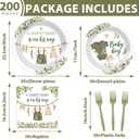 200Pcs Greenery Baby Shower Plates and Napkins Decoration Sage Green Party Tableware Dinnerware Set A Sweet Baby Is On His Way Paper Plates for Baby Gender Reveal Party Supplies Serves 50