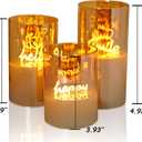Gold Glass Flameless Pillar Candles,LED Fake Candles Battery Operated Set of 3(Hello Happy and Smile)