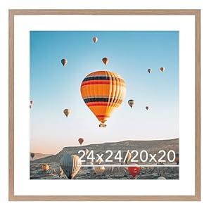 JCJMY 24x24 Picture Frame Rustic Brown with 20x20 Mat, Display Photo 20x20 with Mat or 24 x 24 Without Mat, Wall Hanging Large 24x24 Poster Frame with Shatter Resistant Plexiglass, Rustic Brown