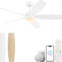 52'' White Ceiling Fan with Light,DC Quiet &Reversible Motor with 6 Speeds Adjustable,Outdoor Ceiling Fan with Light,Large Airflow for Living Room,Bedroom