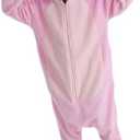OGU' DEAL Kid's Pink Animal Onesie Costume Halloween Party Cosplay One Piece Jumpsuits Fleece Sleepwear for Girls, Pink, 105
