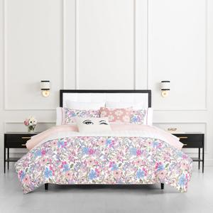 kate spade new york Curious Garden 3-Piece Full/Queen Comforter Set, 100% Cotton Reversible Cover, All Season Warmth Bedding, Machine Washable, Pink Multicolor