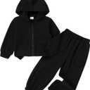 YOUNGER TREE Toddler Girls Fall Clothes Kids Hoodie Zipper Sweatshirt and Sweatpants Outfits Girls Winter Sweatsuit (2-3T, Black)