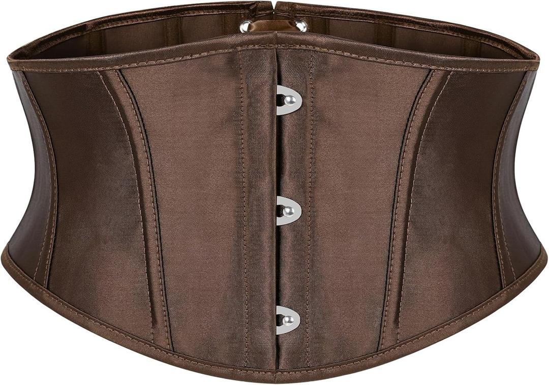JASGOOD Corset Wide Belt for Women Boned Lace Up Underbust Renaissance Steampunk Pirate Halloween Belt (Fit Waist Size 28-31inch, Coffee)