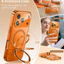 TOBOVON Magnetic for iPhone 17 Pro Max Case with Ring Stand, Fits MagSafe, with Built-in Camera Lens Protector, Slim Electroplated Shockproof Phone Cover, Orange