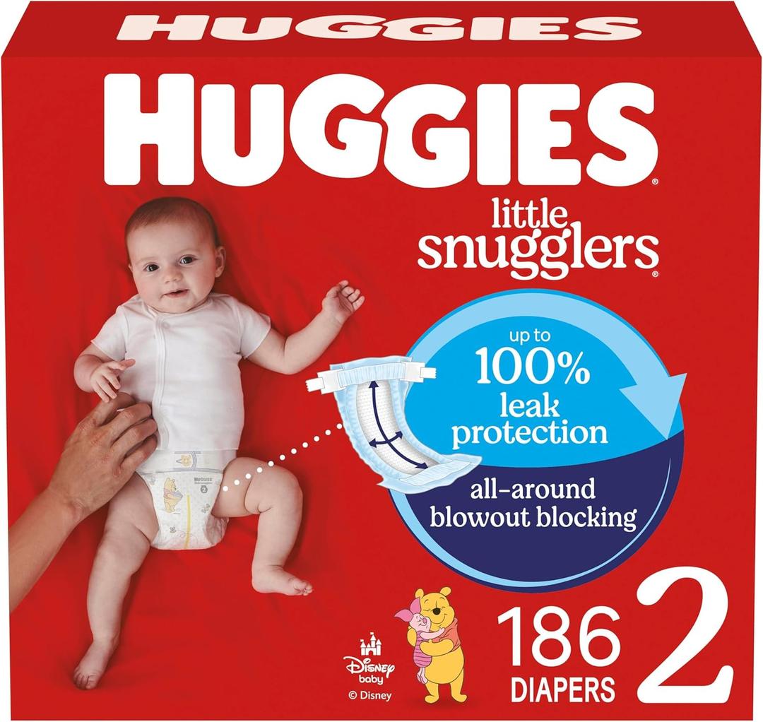 Huggies Size 2 Diapers, Little Snugglers Baby Diapers, Size 2 (12-18 lbs), 186 Count (3 Packs of 62) 