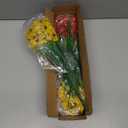 Geegoods Artificial Mums Flowers for Outdoors, 16 Bundles UV Resistant Fake Plastic Red and Yellow Flowers for Patio Porch Spring Summer Decor