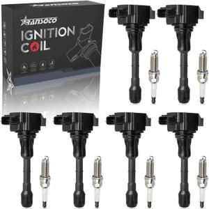 Ignition Coil Pack & 1406 Iridium Spark Plug Compatible with 2007-2020 Nissan Maxima Murano Altima Infiniti EX35 FX35 G25 G35 Q50 QX60 3.5L Replaces UF550 Set of 6