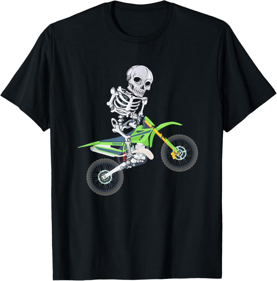 Skeleton Dirt Bike Shirt Motocross Biker Halloween, S