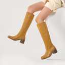 Knee High Boots Women Square Toe Chunky Block Long Boots Low Heel Tall Boots (8, Banana)