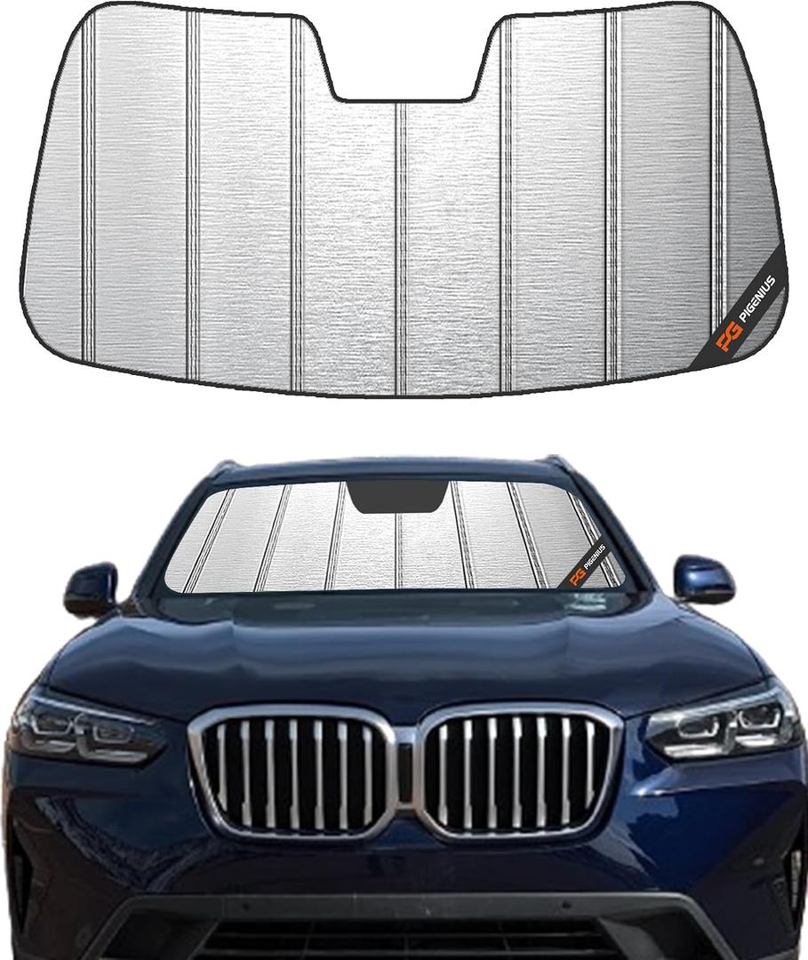 Windshield Sun Shade for BMW X3 (G01) 2018-2023, Fits xDrive30i M40i X3 M, Metallic Silver Finish