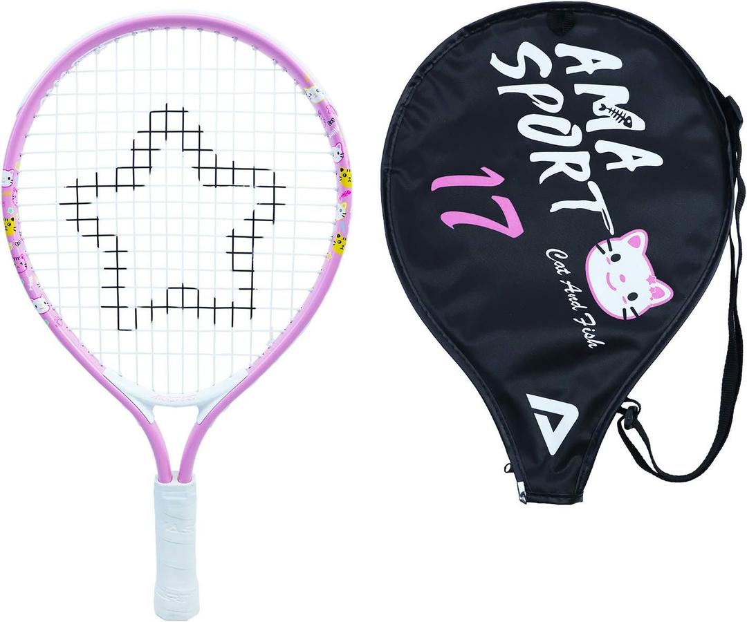 AMA SPORT Kids Tennis Racket for Junior Toddlers Starter Kit 17-25" Tennis Racquet for Girls and Boys with 420D Nylon Shoulder Strap Bag (Pink)