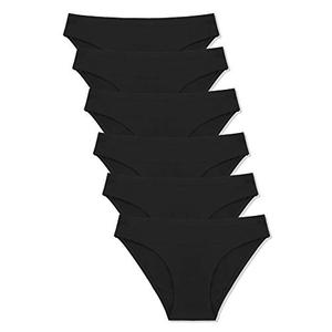 FINETOO 6 Pack Women’s Seamless Hipster Underwear No Show Panties Invisibles Briefs Soft Stretch Bikini Underwears XS-XXL(M) Black