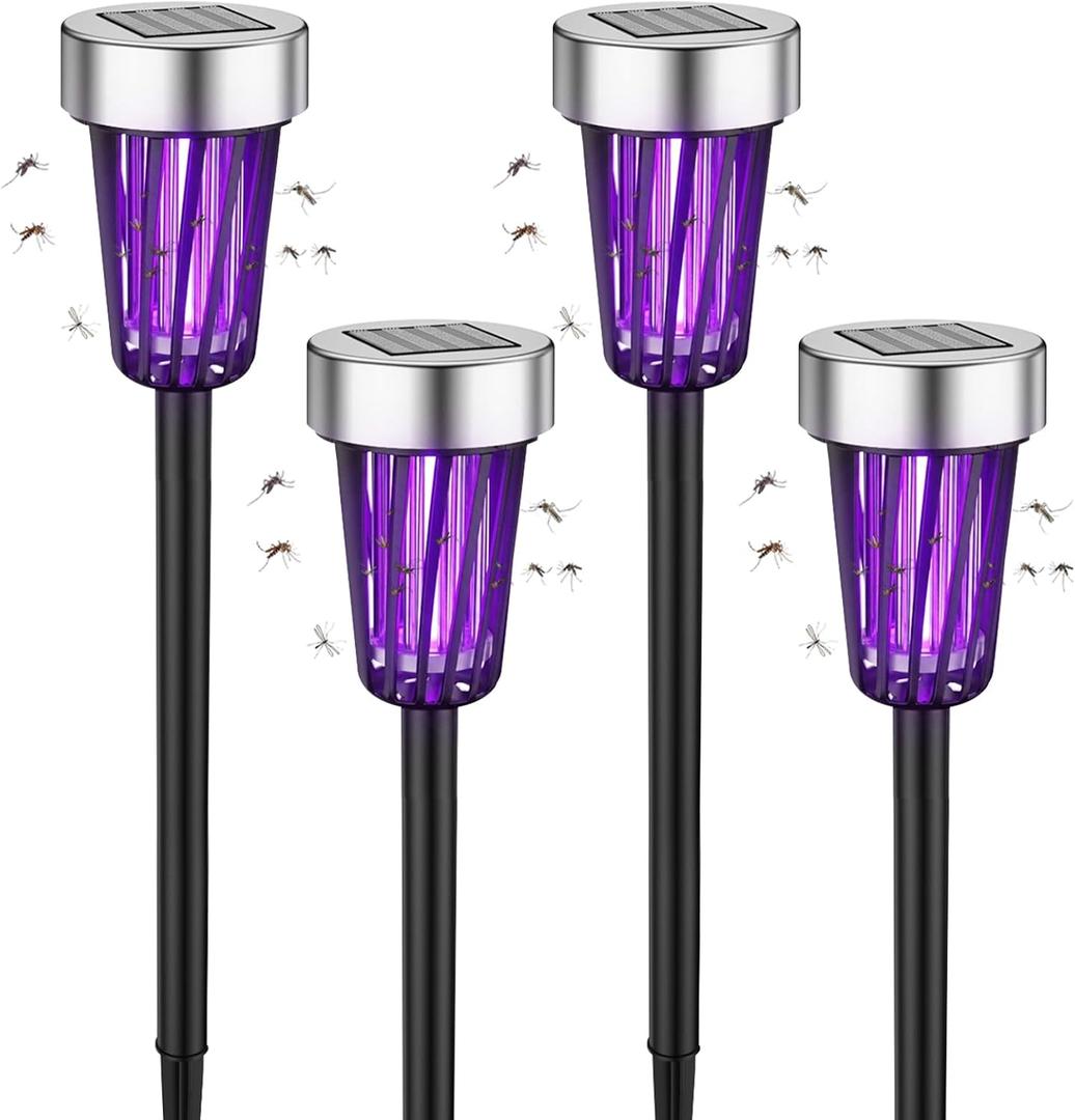 2026 Solar Bug Zapper Outdoor Waterproof Mosquito Repellent Outdoor Patio Mosquito Trap & Killer for Garden, Backyard, Farm, Solar Powered Fly Zapper for Small Flying Insect, Gnats, Flies, Moths(4)