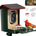 Smart Bird Feeder with Camera Solar Powered 2K HD Video, 10,000+ Species AI Recognition, Real-Time App Alerts, and Weatherproof Design for Effortless Birdwatching, Gift for Bird Lovers, Green Brown