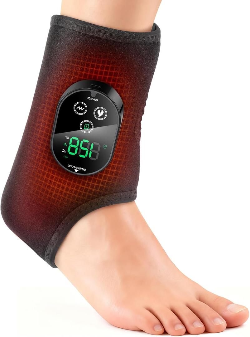 Cordless Foot and Ankle Massager for Pain Relief, FSA Eligible HSA,Rechargeable Foot Massager for Neuropathy Ankle Heating Pad Wrap with Massage for Circulation, 6Heat &3Vibration Levels&Timer (Black)