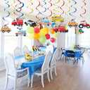 Transportation Party Hanging Swirl Decorations - 30Ct Cars Theme Happy Birthday Banner Garland for Transportation Themed Birthday Baby Shower Party Supplies