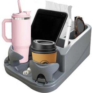 Car Center Console with Adjustable Cup Holders, Universal Center Console Organizer for Truck, Cars, Minivans, Suvs, Truck Floor Console, Bench Seat Center Console (Gray)