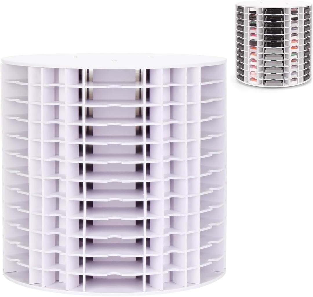 12.8'' Adjustable Ink Pad Storage Organizer Rack, 72 Grids Stamp Pad Spinning Organizer Holder for Mini Cube Caddy Ink Pads, Craft Stamp Pad Holder for Desktop