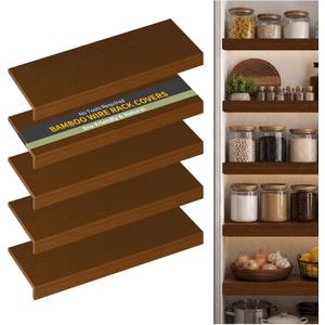 Bamboo Wire Shelf Covers, 34" W x 12" D, 5-Pack, Walnut