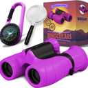 Binoculars for Kids  Perfect Toy for Little Boys and Girls  Extensive Set Incl. Magnifying Glass & Compass  Powerful Magnification 8X21  3 to 12 Year Old Kids for Toddler (Purple)