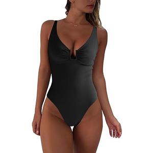 Womens One Piece Swimsuits Tummy Control U Wire Bathing Suit Ruched Push Up Swimwear High Cut Monokini (Medium)