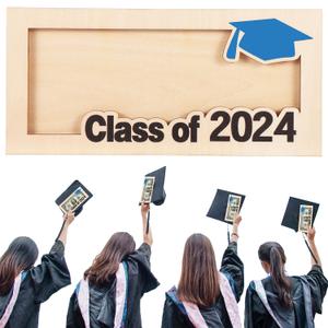 Graduation Money Holder Card, Class of 2024 Gifts Wooden Money Holder Graduation Money Gift Frame Holder Graduation Cash Card Box Envelope for High School Senior College (Blue), Medium