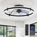 ZMISHIBO 24 Inch Ceiling Fans with Lights and Remote, Modern Low Profile Ceiling Fan, 3000-6000K Dimmable Flush Mount LED Fan Light, 6 Wind Speeds, Fandelier Ceiling Fans for Bedroom- Black