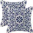 Navy Blue Boho Pillow Covers 20x20 Set of 2, Bohemian Ethnic Carpet Pattern Design Decorative Throw Pillows Linen Blue Print Farmhouse Cushion Pillow Covers for Sofa Couch Outdoor Decor