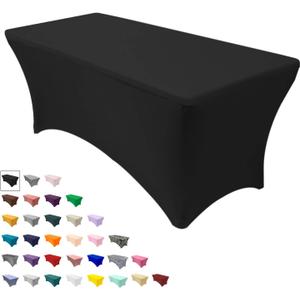 YOUR CHAIR COVERS Rectangular Spandex Tablecloth 6ft Fitted Wedding Event Patio Decorations Elastic Fabric Stretch Cover for Folding Table (Black)