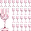 24PCS 7oz Plastic Wine Glasses Drinking Unbreakable Glassware Goblets Cups Pink Water Reusable Vintage Champagne Flutes for Valentines Day, Parties, Wedding (24, Pink)