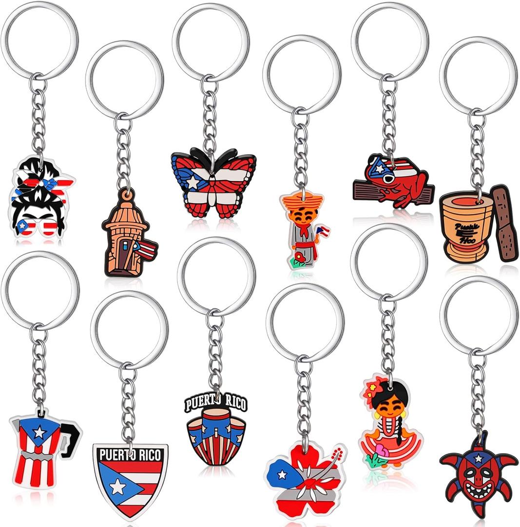 Nosiny Puerto Rico Souvenirs PVC Keychain Charms Puerto Rican Keychains Gift Bulk for Women Men Travel Christmas Gift