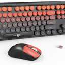 FOPETT Wireless Keyboard and Mouse Combo - 2.4G Full-Sized Cute Colorful Mouse and Keyboard with 104 Round Keys Retro Typewriter Keyboard for Laptop/Windows/PC - Orange Gradient