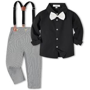 Volunboy Boys Clothes Set Toddler Gentlemen Wedding Suit Long Sleeve Bowtie Formal Dress Shirts Suspenders Pants Outfits 100