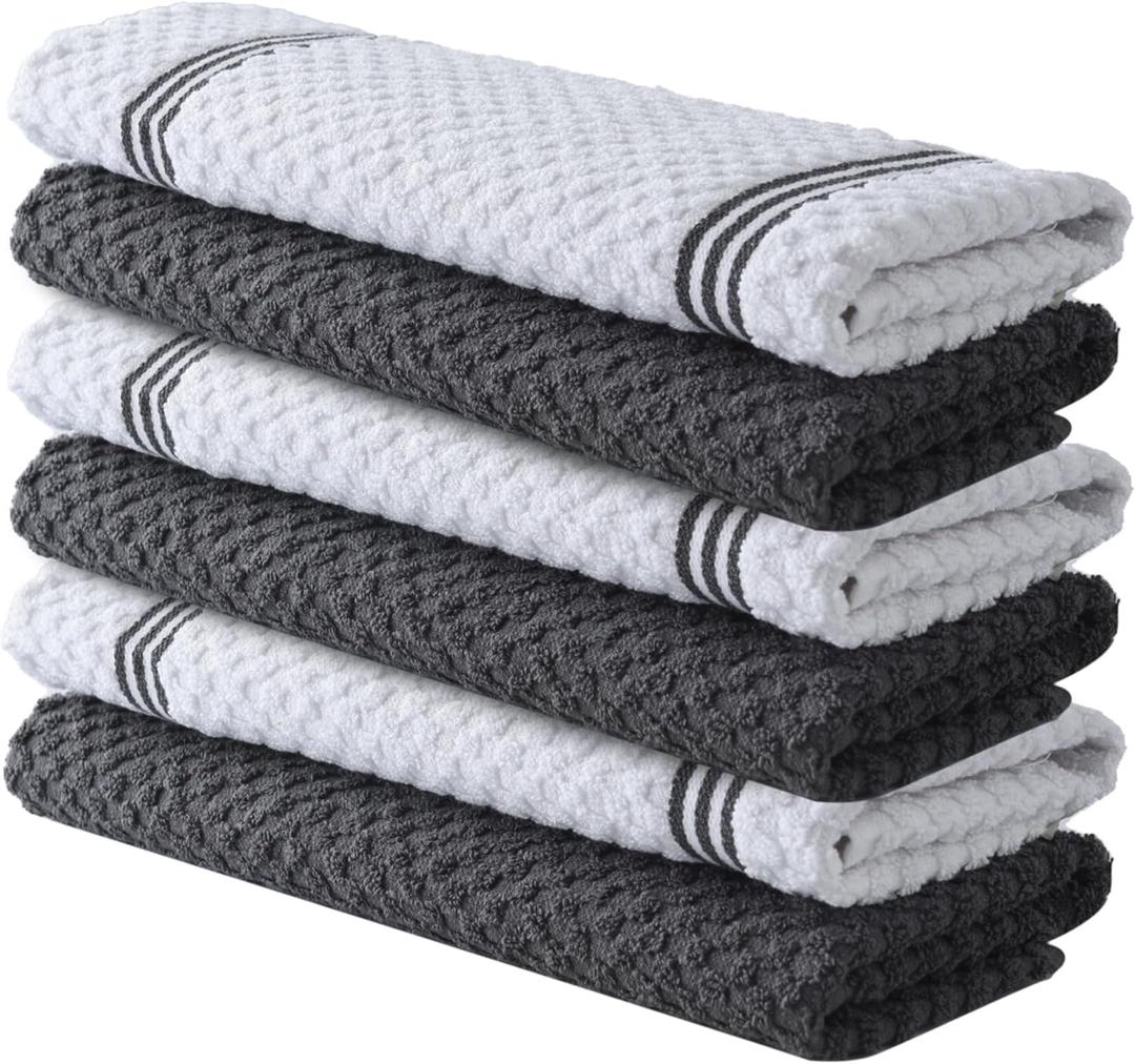 Infinitee Xclusives 100% Cotton Kitchen Towels - 15x25 Inch Ultra Soft Tea Towel, Super Absorbent Terry Dish Towels for Kitchen Linens |Grey|