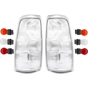 1 Pair Tail Light Rear Lamp Compatible with 1999-2002 Silverado 1500 2500/1999-2007 Sierra 1500 2500 3500 Driver and Passenger Side With Bulbs Both Lights Taillights, Chrome Clear Lens