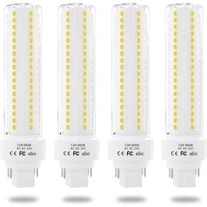 Gx24q/G24q 4-Pin Base Light Bulbs, 12W Gx24 LED PL Recessed Lights, Daylight 6000K 26W CFL Replacement for Ceiling Light Downlight Wall Sconce, 4-Pack (Remove/Bypass The Ballast)